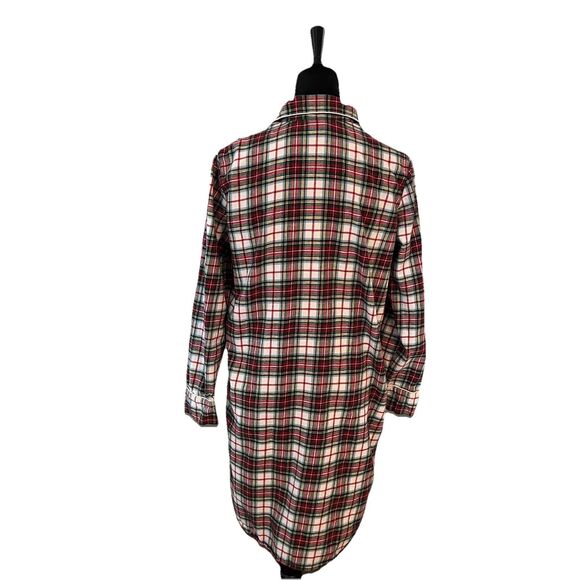 Lands’ End Women’s Flannel Pyjama Night Shirt Christmas Plaid - Picture 2 of 3